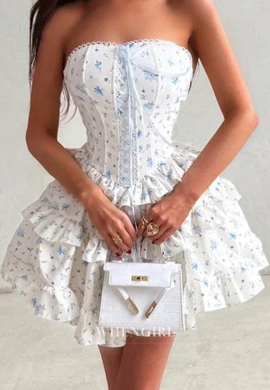 Tube Top Sleeveless Multi Tiered A-Line Short Homecoming Dress