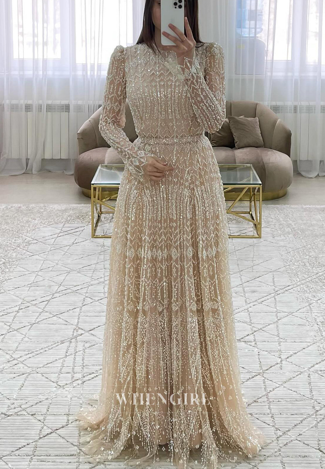 Sheath Long Sleeves Bateau Neck Beaded Sweep Trian Evening Formal Dress