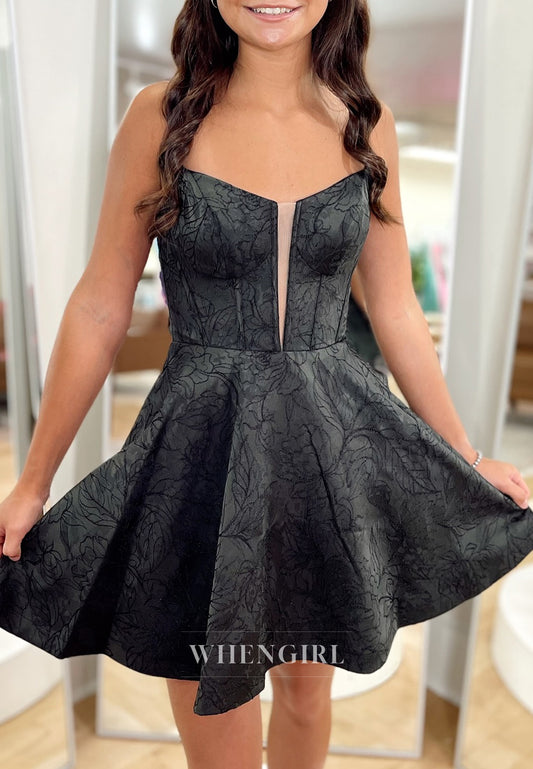 Black V Neck Sleeveless A-Line Short Homecoming Dress