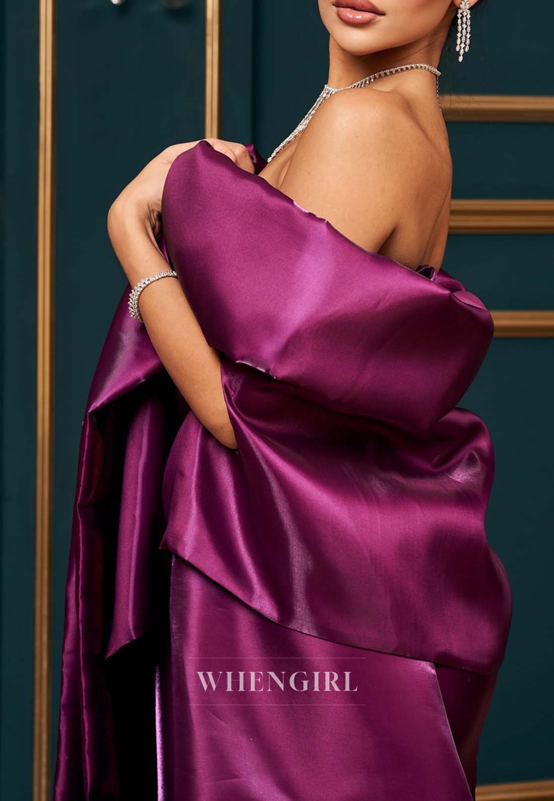 Orchid Ruched Sheath Strapless Long Formal Dress Evening Gown with Cape