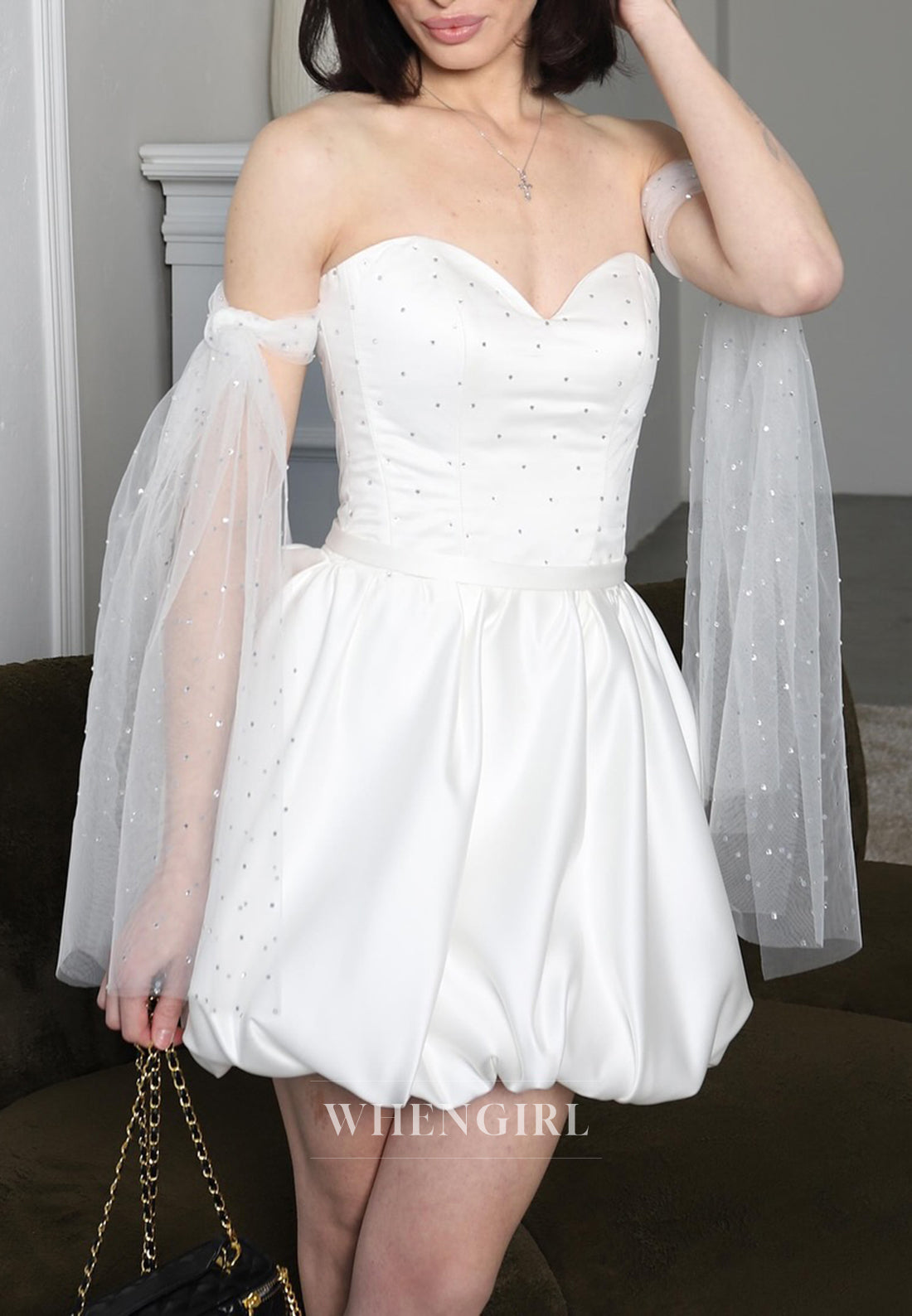 Tube Top White Lace Up A-Line Short Beaded Homecoming Dress