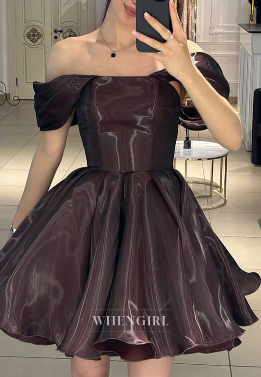 Chocolate Off Shoulder Sleeveless A-Line Short Homecoming Dress