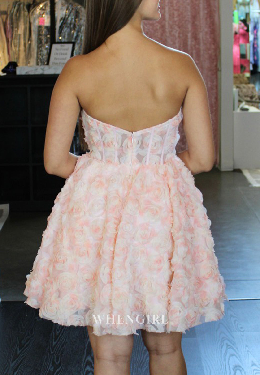 Pink Sweetheart Sleeveless Floral Back Zipper Short A-Line Homecoming Dress