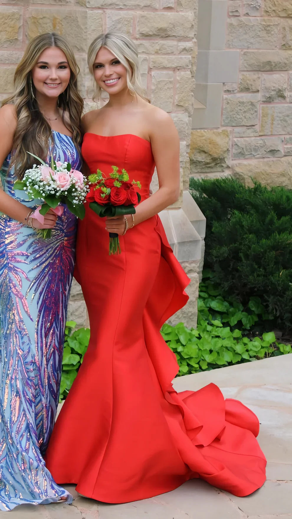 Strapless Red Satin Prom Dress Long Mermaid Formal Gown