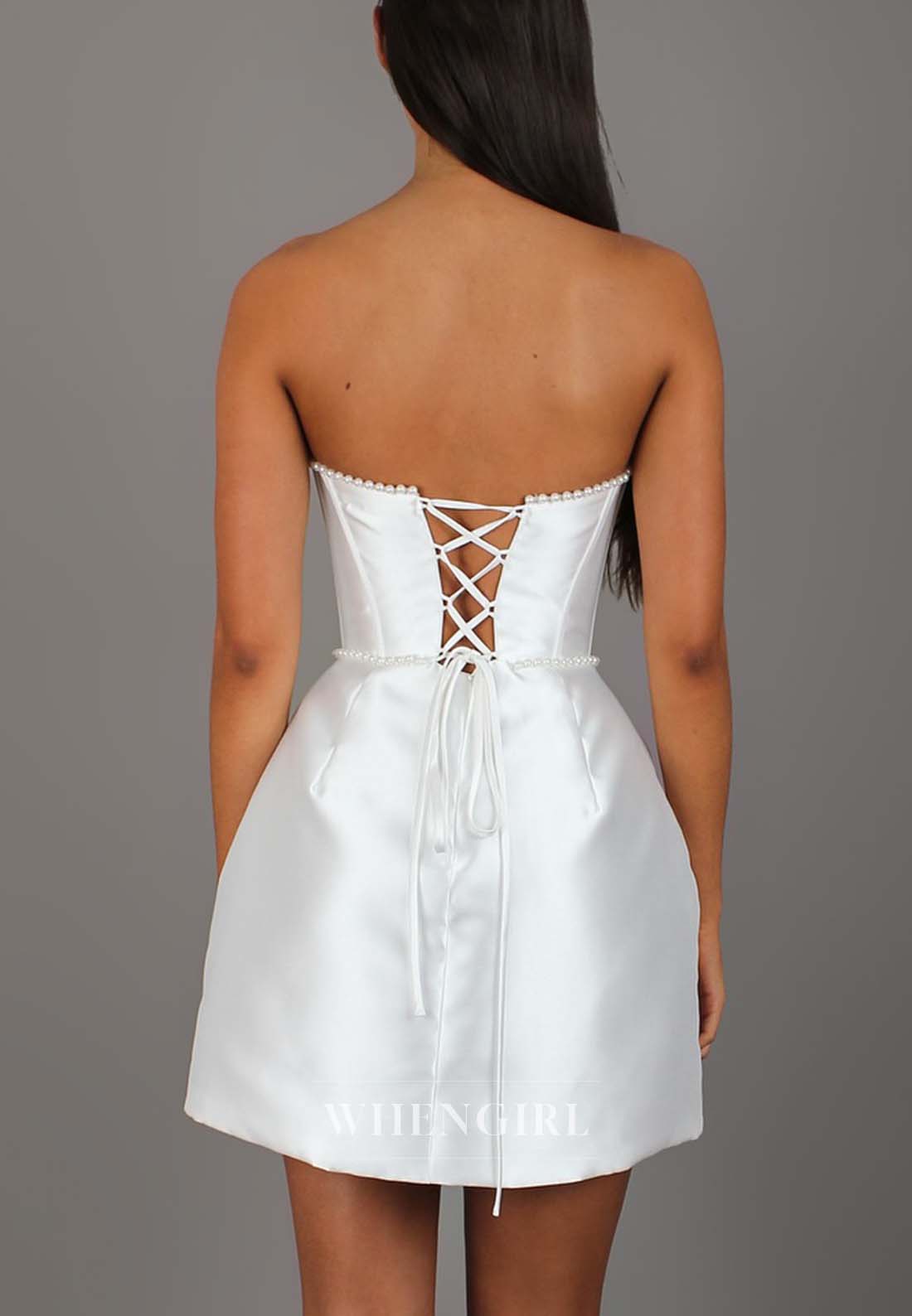 Pears Beading Sweetheart Sleeveless Sheath Lace Up Short Wedding Dress
