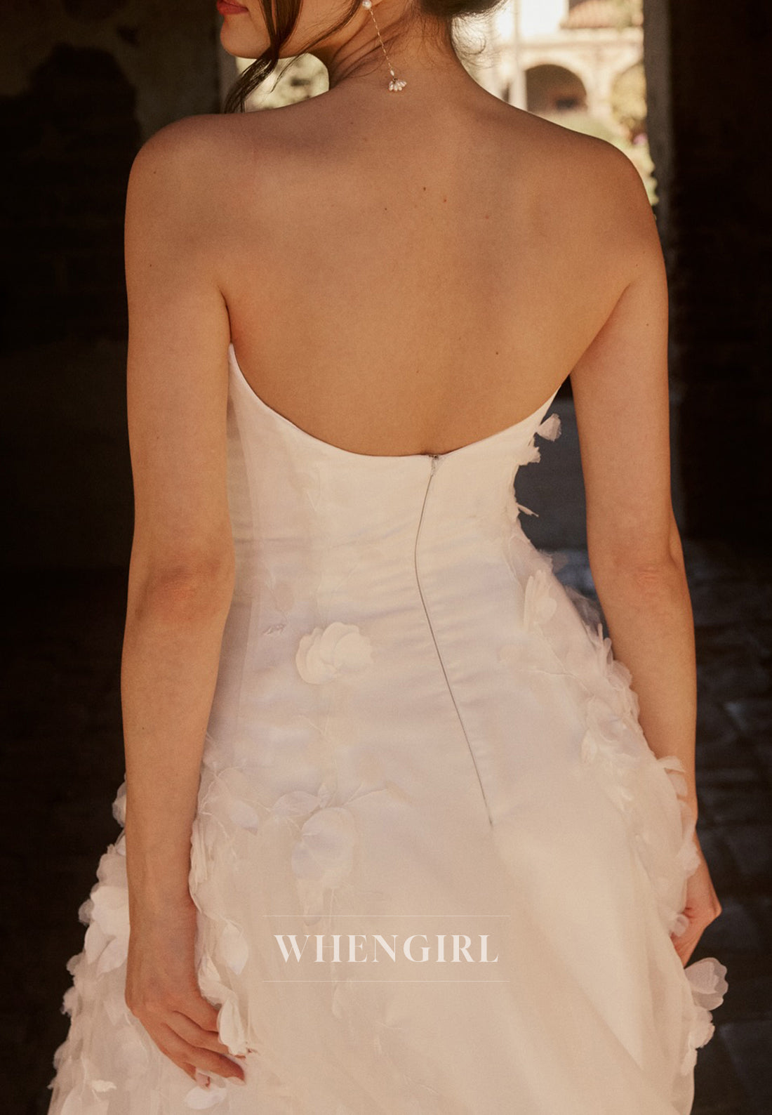 Strapless A-Line Back Zipper Appliqued Sleeveless Wedding Dress