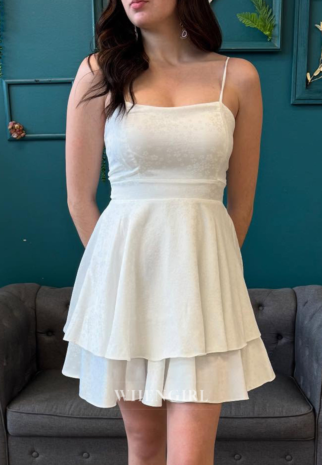 Ivory Bateau Neck Spaghetti Straps Sleeveless Ruffles Short Homecoming Dress