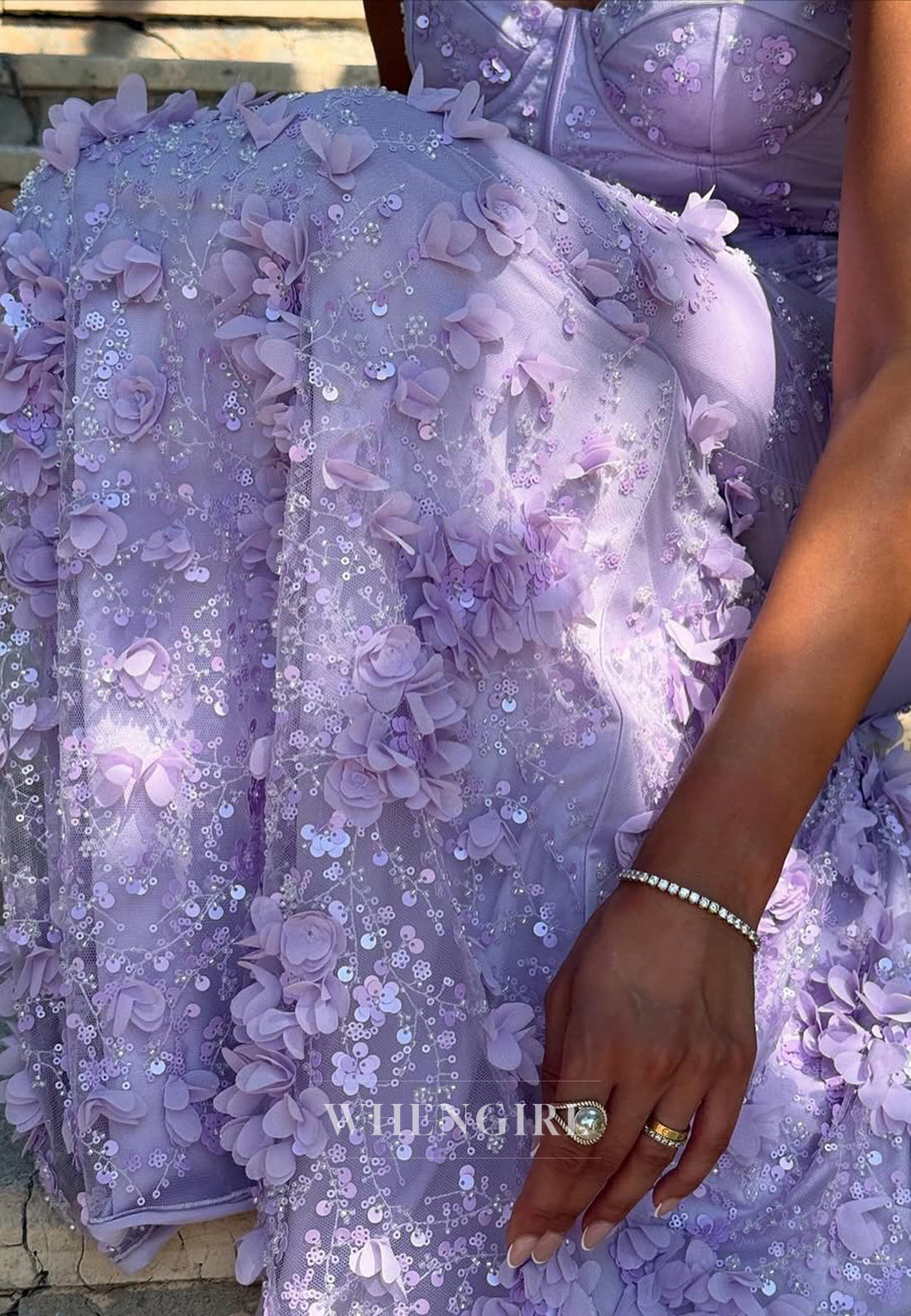 Lilac Sweetheart Sleeveless Beaded Floral Lace Up Mermaid Formal Evening Dress