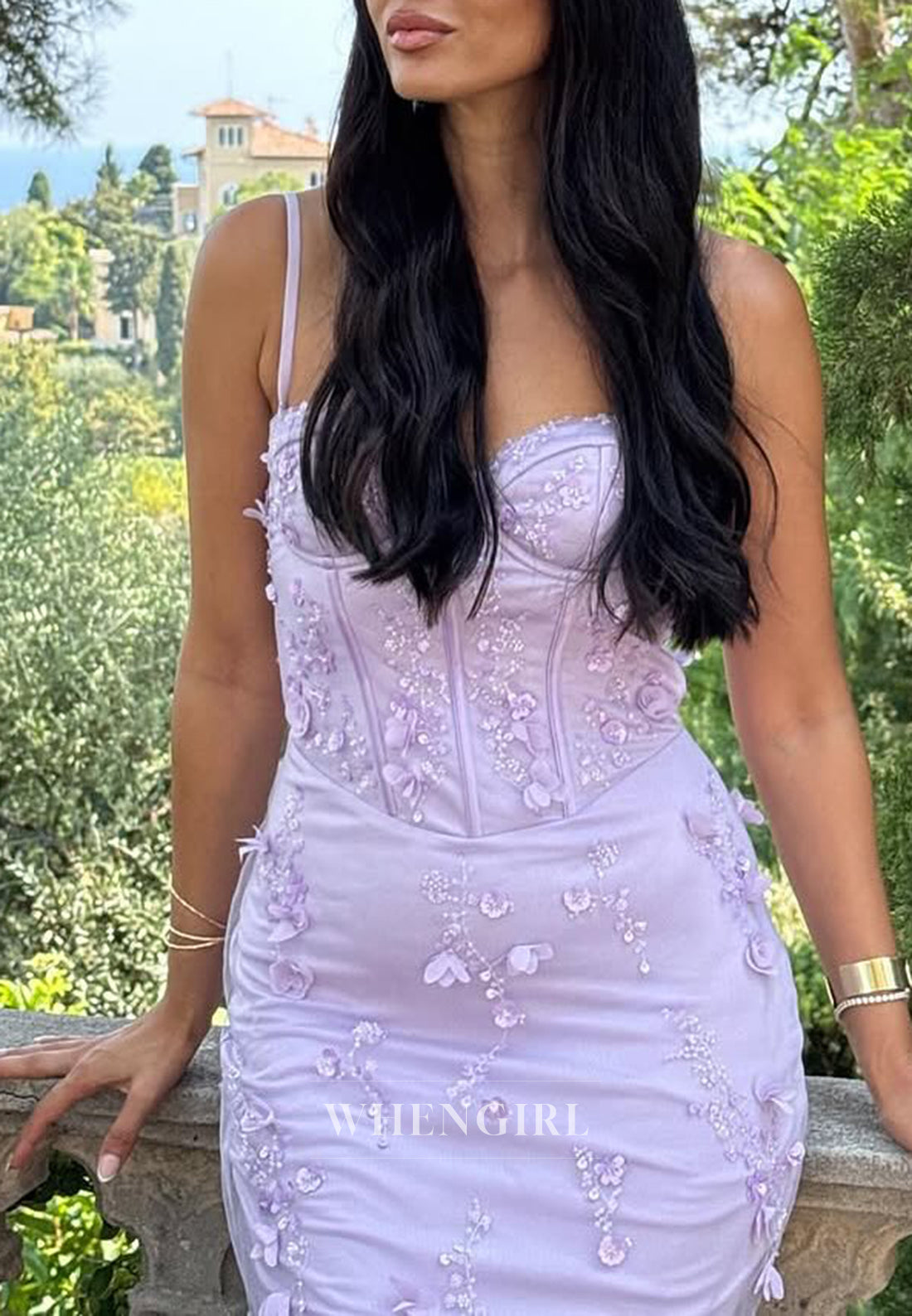 Lilac Sweetheart Sleeveless Beaded Floral Lace Up Mermaid Formal Evening Dress