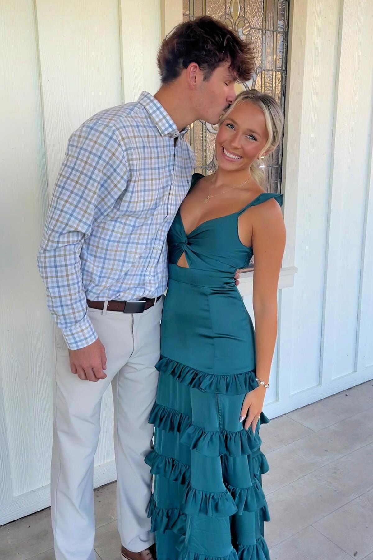 Knotted Sage Ruffles Tiered Maxi Dress