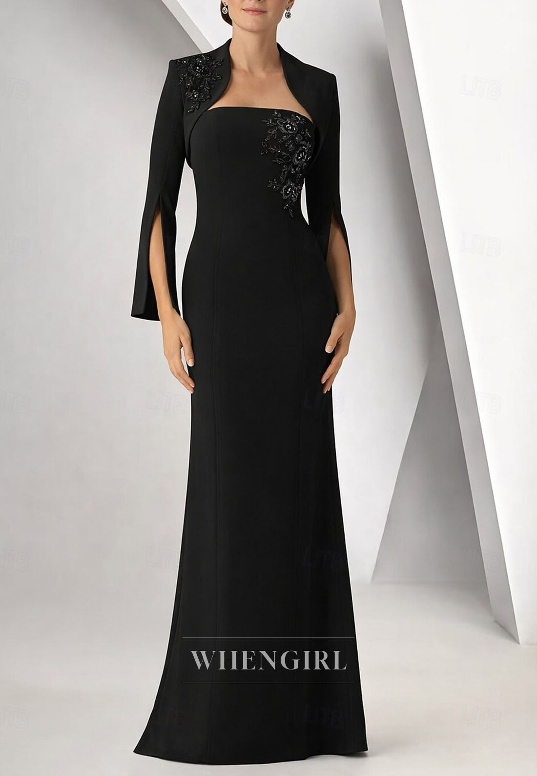 Sheath Long Sleeves Embroidery Back Zipper Mother of the Bride Dress