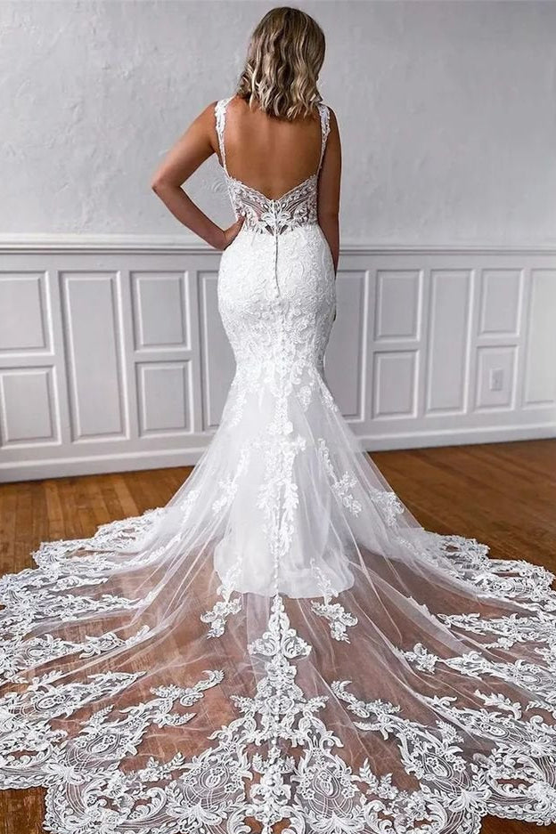 Sweetheart Starps Mermaid Lace Wedding Gowns Open Back With Buttons