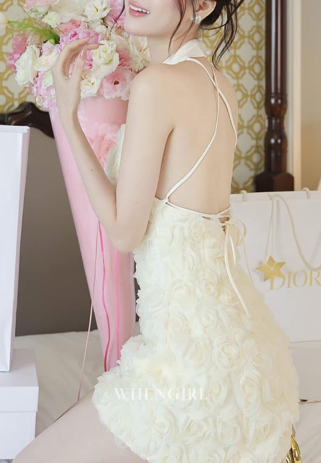 A-Line Floral Halter Sleeveless Homecoming Dress