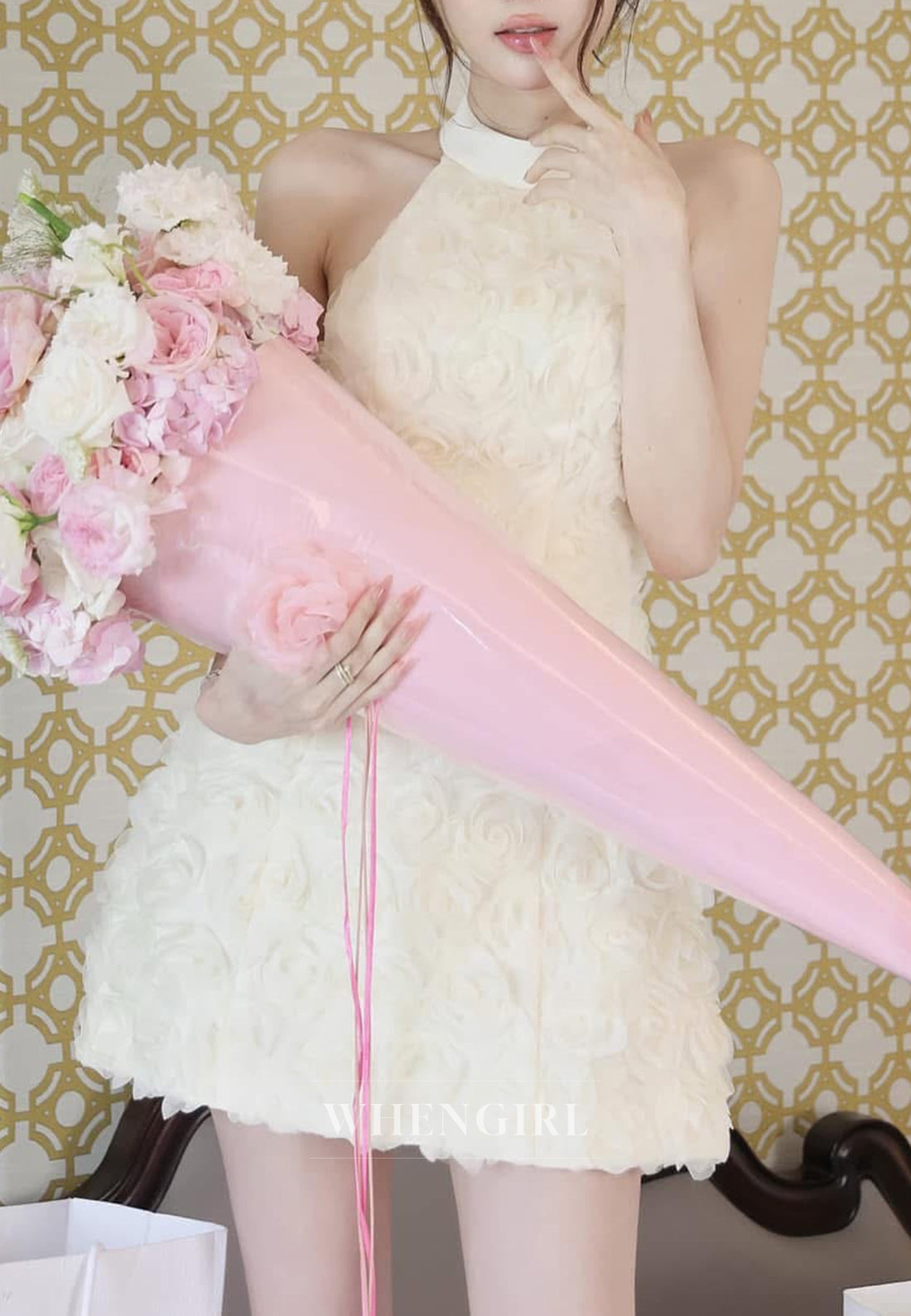 A-Line Floral Halter Sleeveless Homecoming Dress