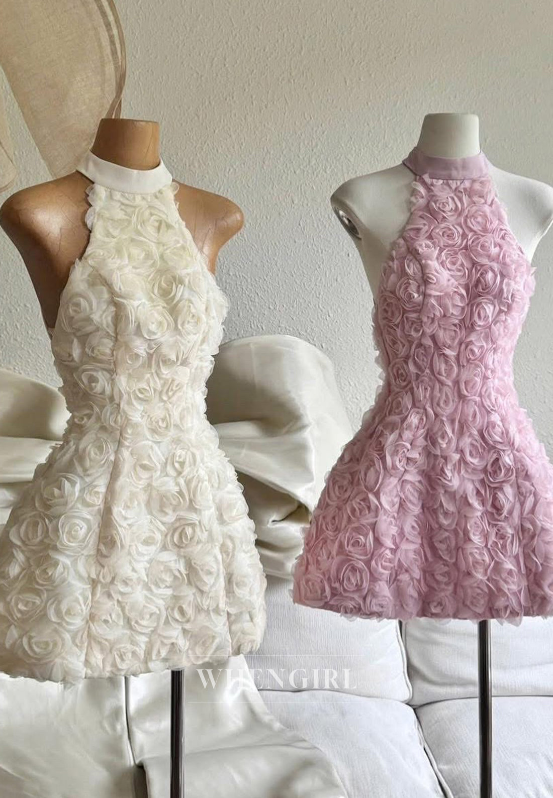 A-Line Floral Halter Sleeveless Homecoming Dress