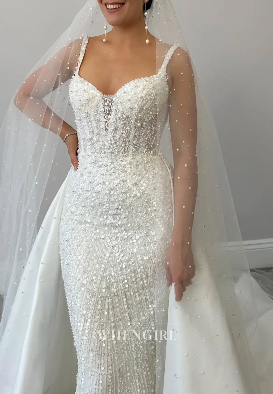 Sweetheart Sleeveless Beaded Sheath Wedding Dress with Sweep Train