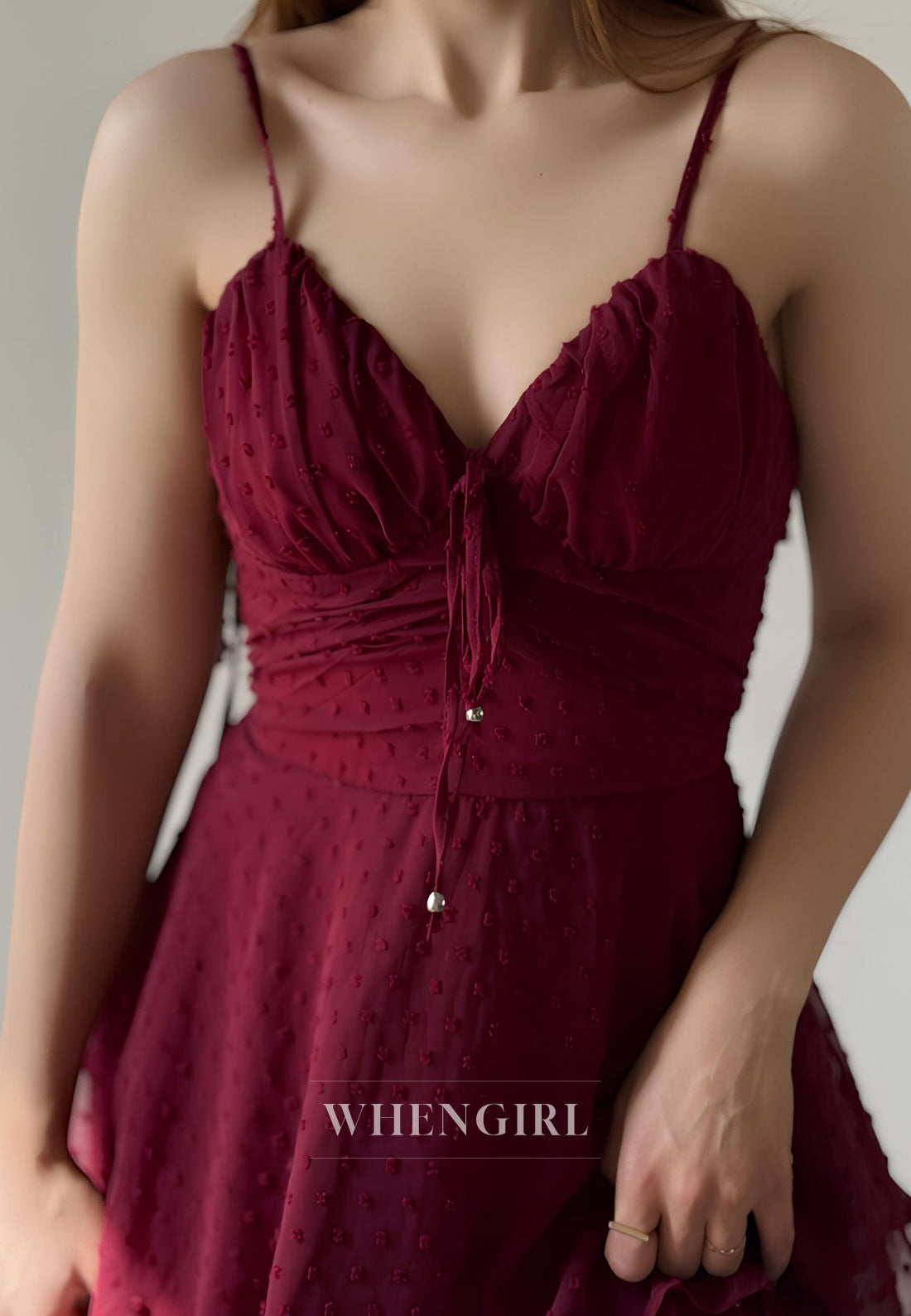 A-Line V Neck Spaghetti Straps Sleeveless Homecoming Dress
