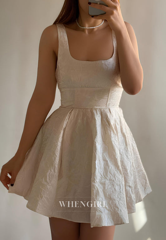 A-Line Ivory Square Neck Sleeveless Short Homecoming Dress