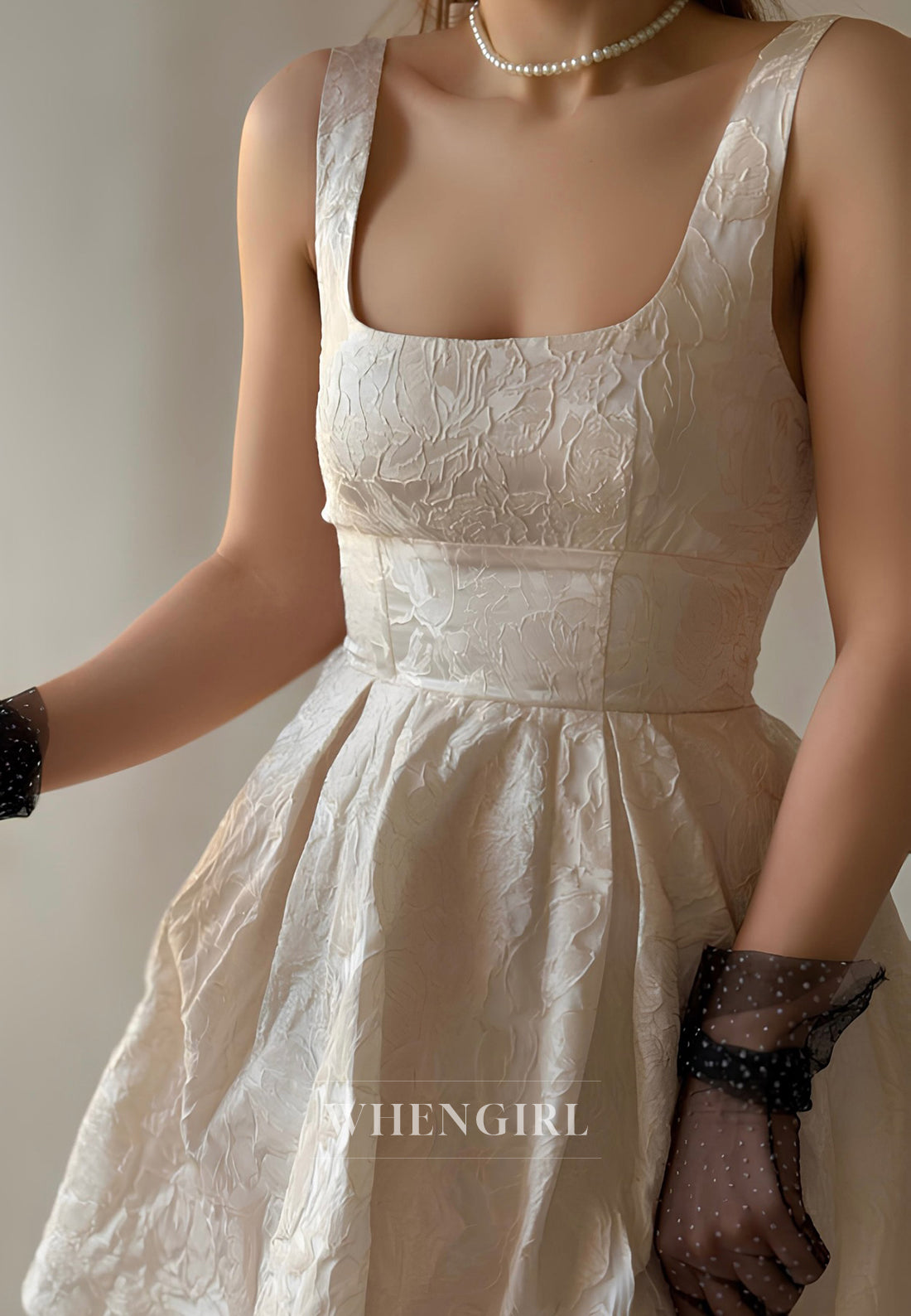 A-Line Ivory Square Neck Sleeveless Short Homecoming Dress