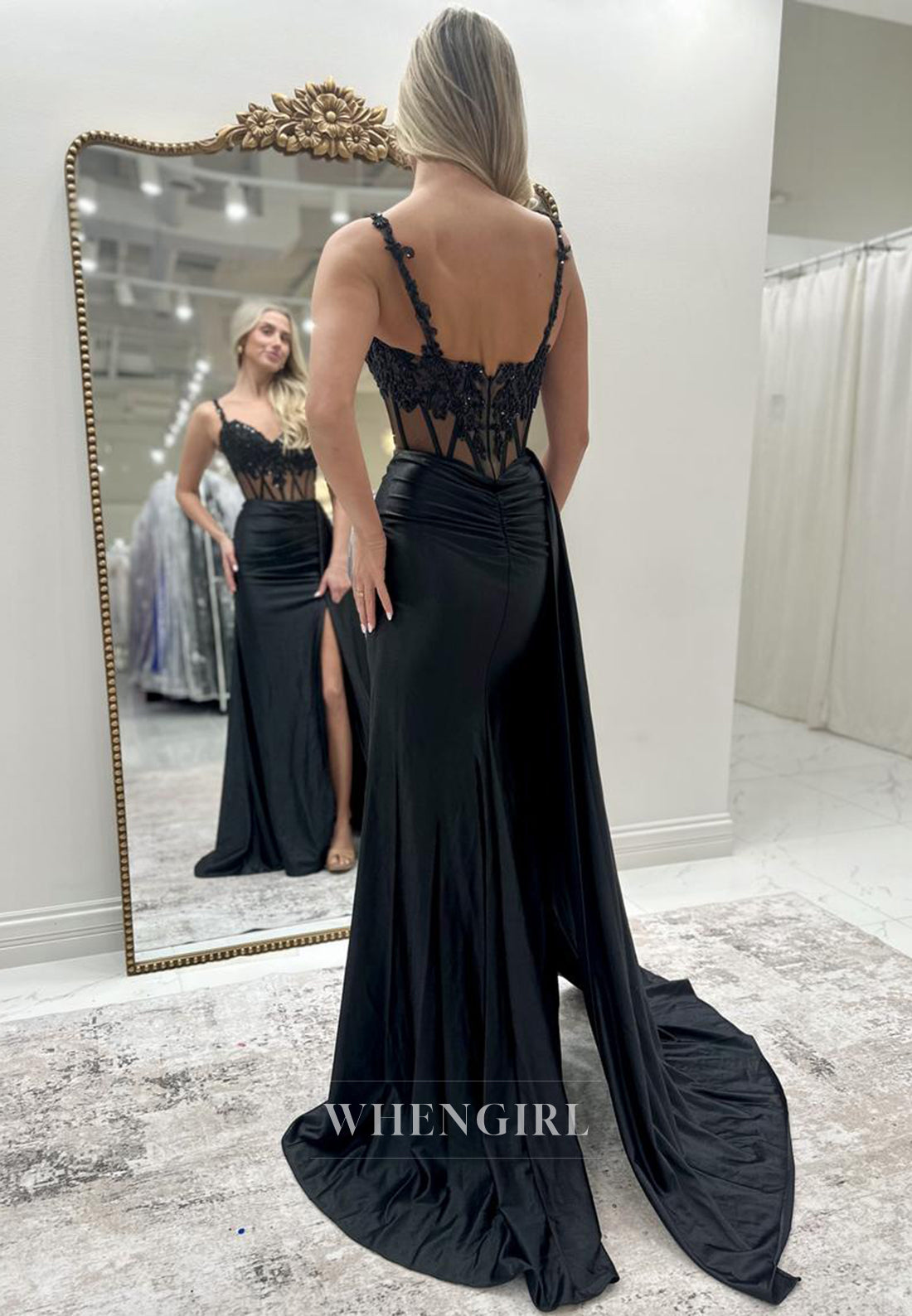 Glamorous Empire Waist Sweetheart Straps Beaded Satin Formal Prom Dress with Appliques