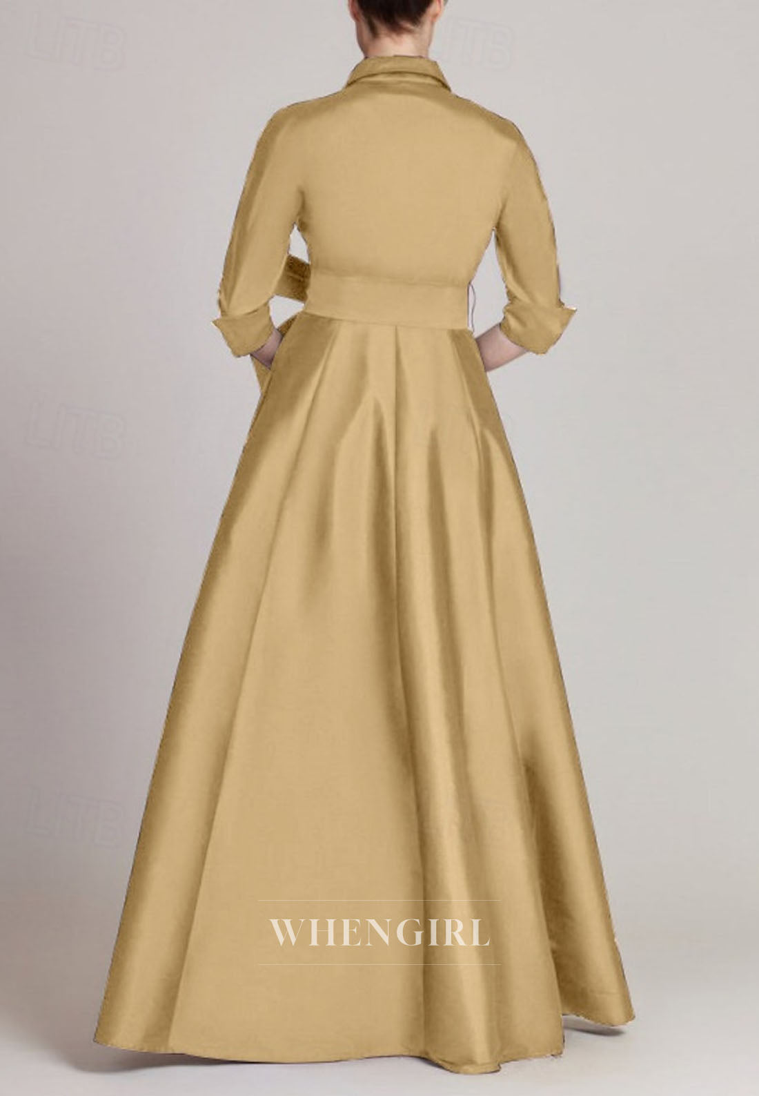 Satin A-Line Floor Length 3/4 Sleeves Mother of the Bride Dress