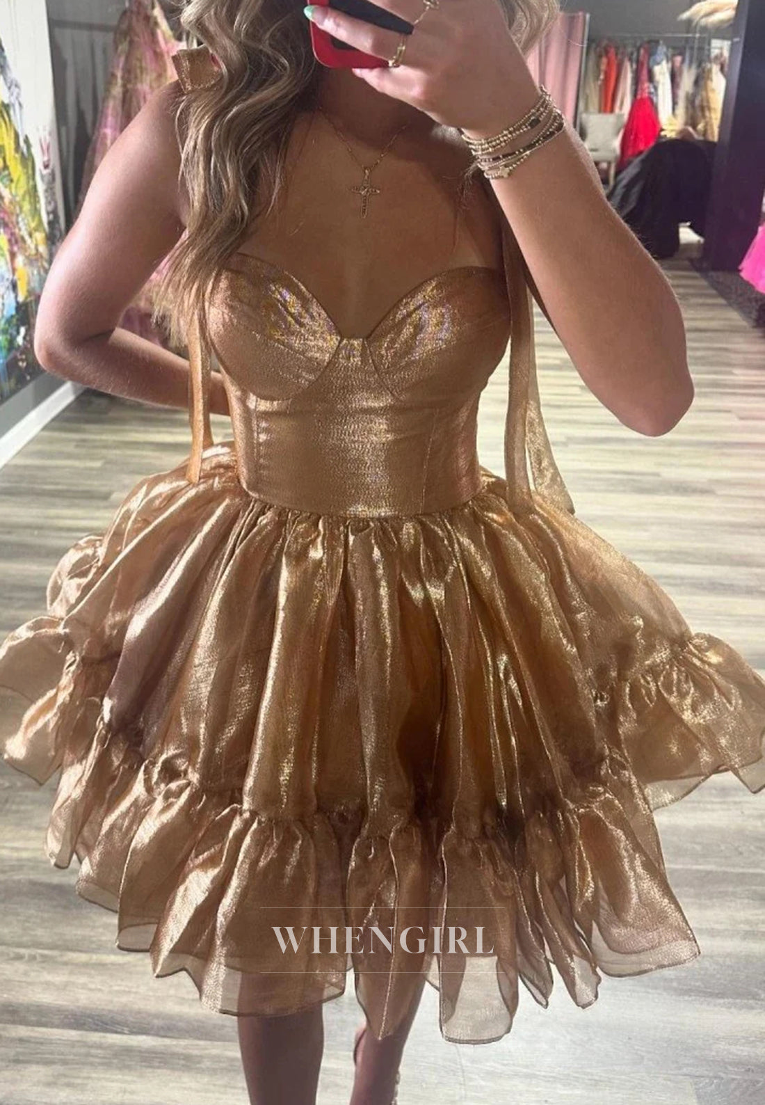Sweetheart A-Line Ruffles Bowknot Straps Sleeveless Homecoming Dress
