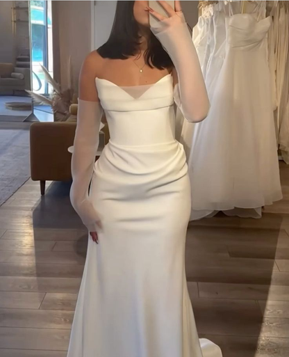 White Strapless Mermaid Long Wedding Dress