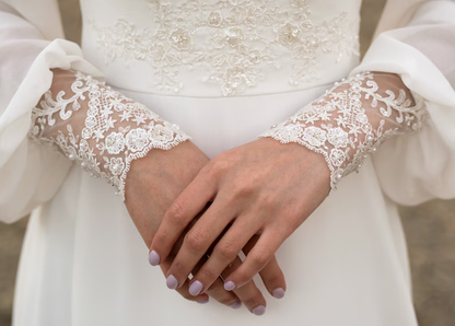 Ivory V Neck Long Sleeves Backless Boho Chiffon Wedding Dress