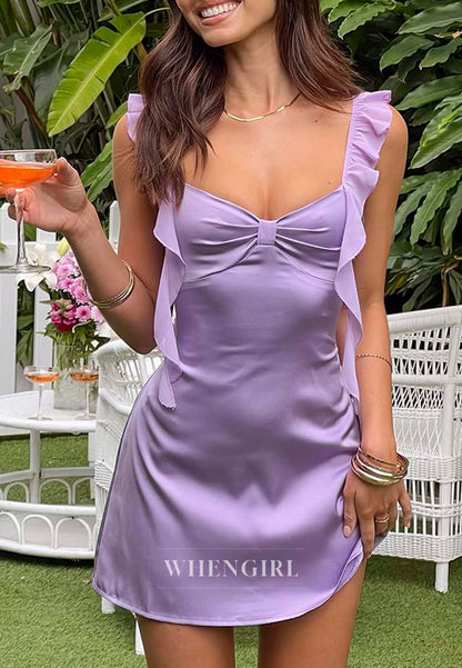 Short V Neck Sleeveless Cute Sheath Homecoming Dress