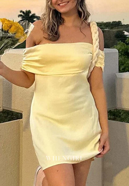 Yellow Off Shoulder Sleeveless Simple Sheath Short Homecoming Dress