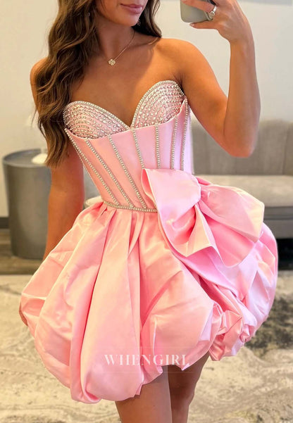 Light Pink Beaded Sweetheart Sleevless Back Zipper A-Line Short Homecoming Dress