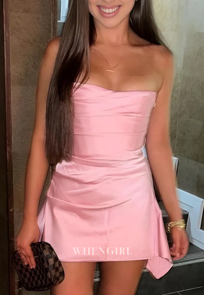 Sheath Strapless Sleeveless Pleated Short Homecoming Dress