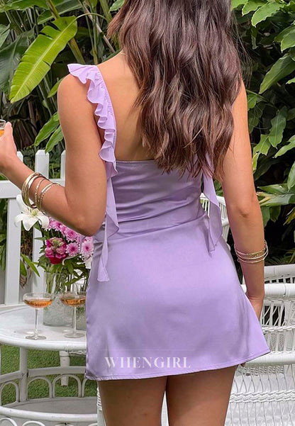 Short V Neck Sleeveless Cute Sheath Homecoming Dress