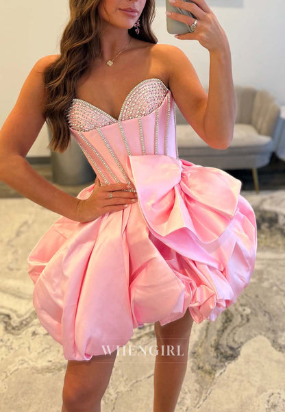 Light Pink Beaded Sweetheart Sleevless Back Zipper A-Line Short Homecoming Dress