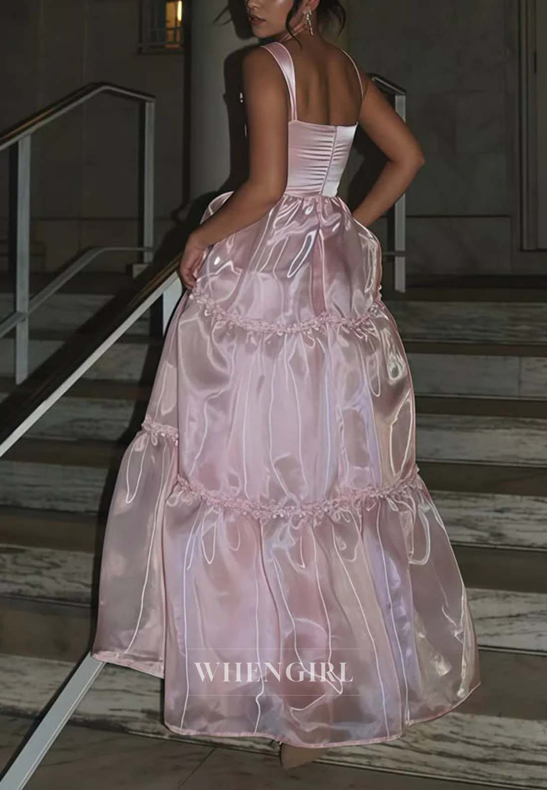 Square Neck Sleeveless Formal Gown A-Line Back Zipper Evening Dress with Sweep Train