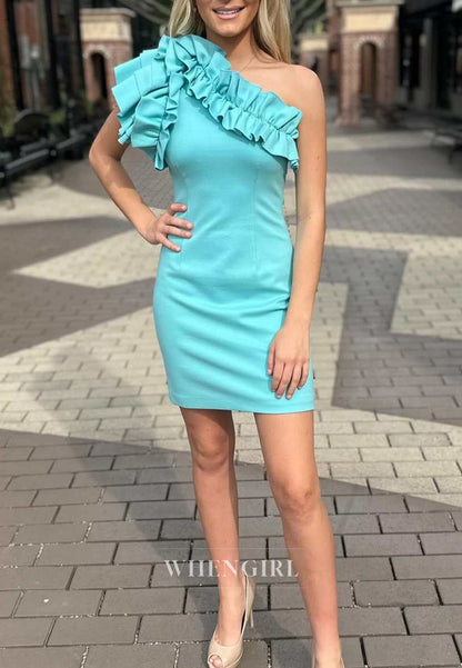 Spa Ruched One Shoulder Sleeveless Sheath Short Homecoming Dress