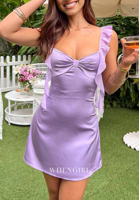 Short V Neck Sleeveless Cute Sheath Homecoming Dress