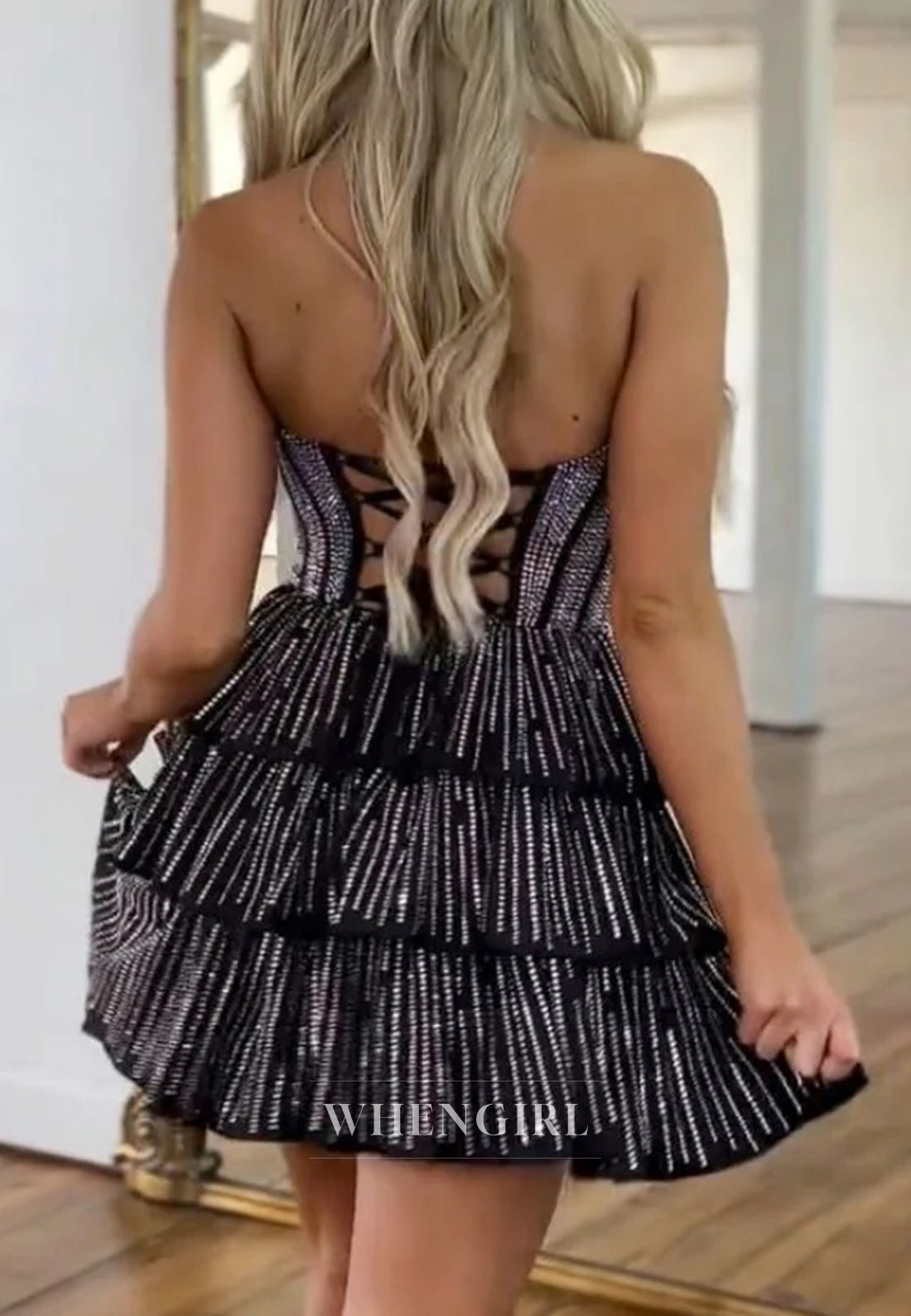 A-Line Sleeveless Multi Tiered Beaded Ruffles Lace Up Short Home Coming Dress