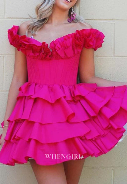 Sweetheart Off Shoulder Tiered Lace Up A-Line Homecoming Dress