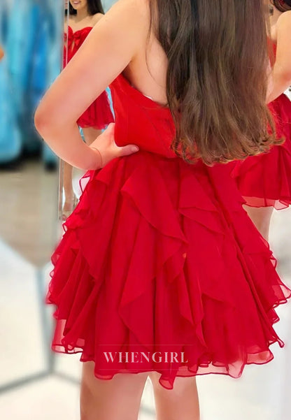Bowknot Sweetheart Sleeveless Cut Out Multi Tiered A-Line Short Homecoming Dress