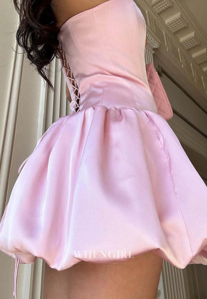 Pale Blush Tube Top Sleeveless A-Line Lace Up Short Homecoming Dress