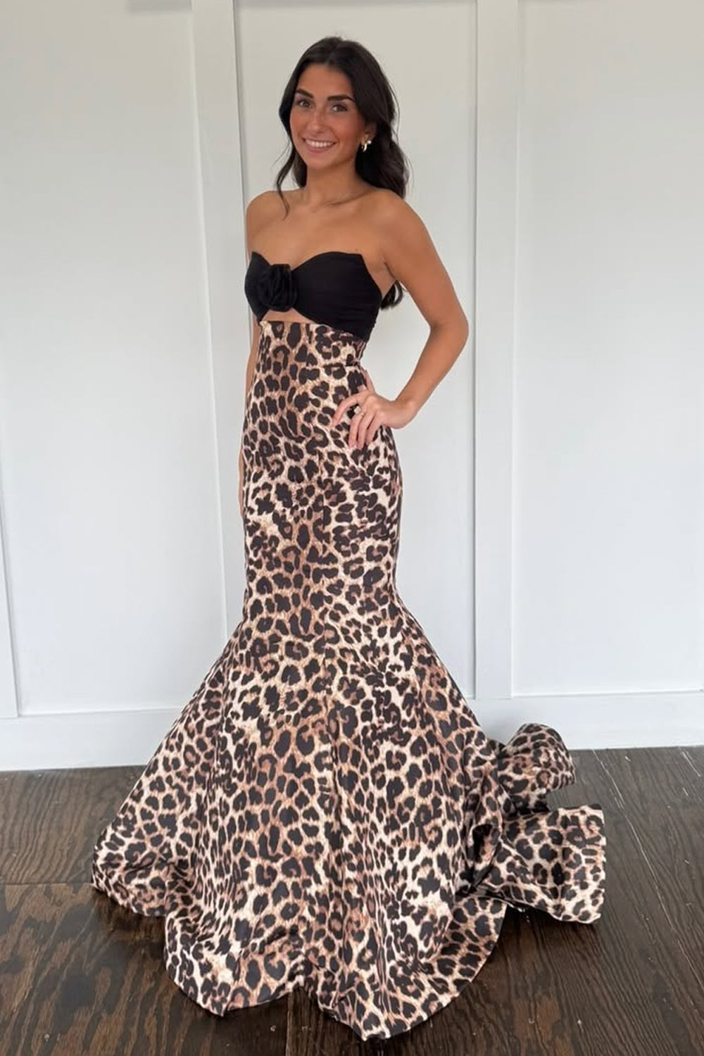 Cute Mermaid Sweetheart Leopard Floral Prom Dress