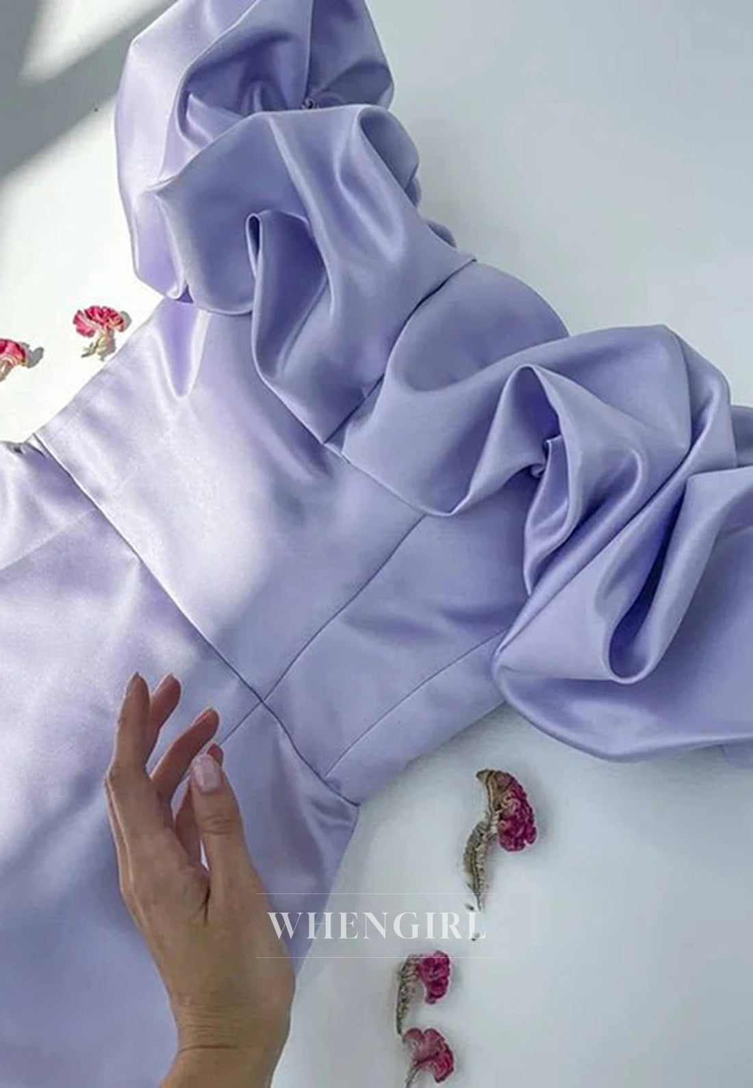 Lilac Sheath Off Shoulder Sleeveless Satin Short Homecoming Dress