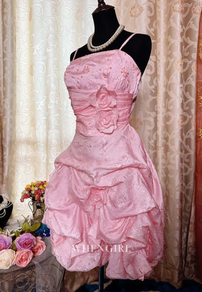 Candy Pink Ruched Flowers Beaded Back Zipper Sheath Short Homecoming Dress