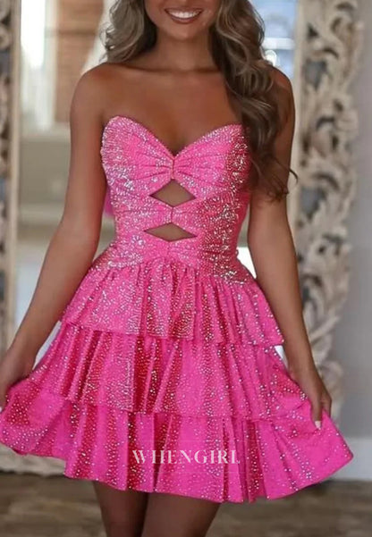 Sweetheart Cut Out Sleeveless Strapless Beaded A-Line Homecoming Dress