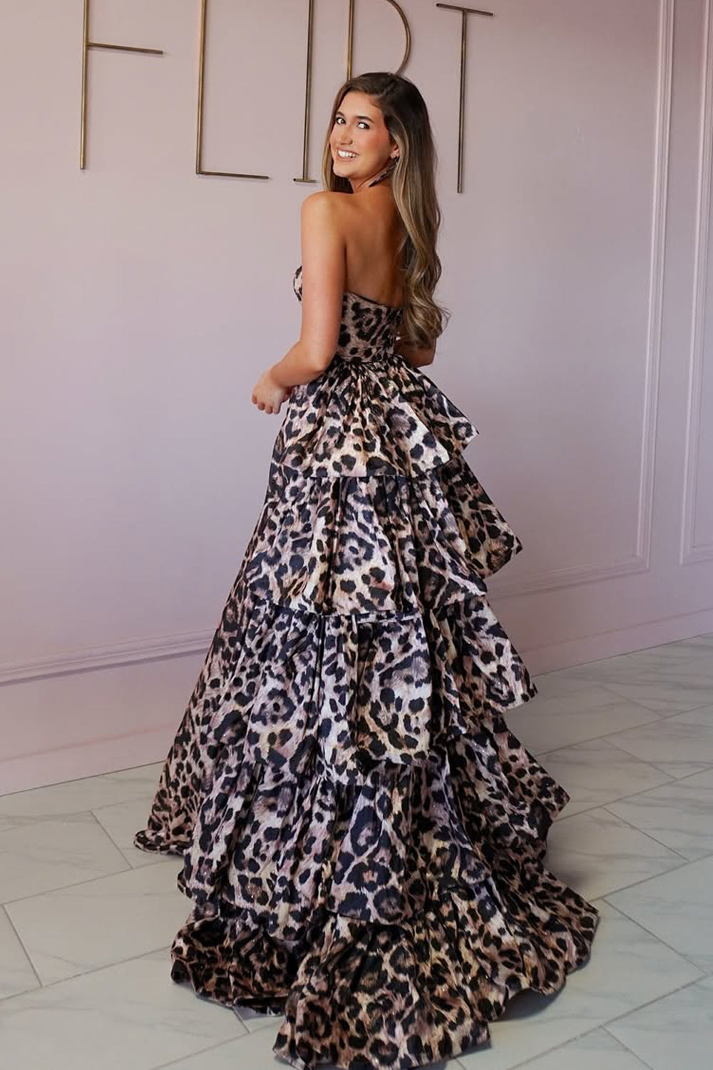 Gorgeous A Line Strapless Leopard Print Prom Dress