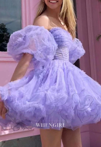 A-Line Short Sleeves Sweetheart Back Zipper Homecoming Dress