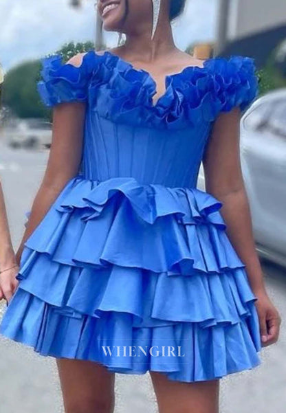 Sweetheart Off Shoulder Tiered Lace Up A-Line Homecoming Dress