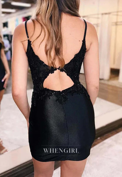 Sweetheart Spaghtti Straps Pleated Appliques Sheath Short Homecoming Dress