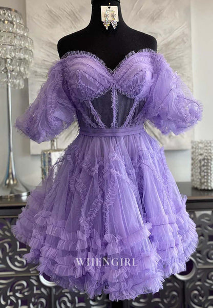 A-Line Short Sleeves Sweetheart Back Zipper Homecoming Dress